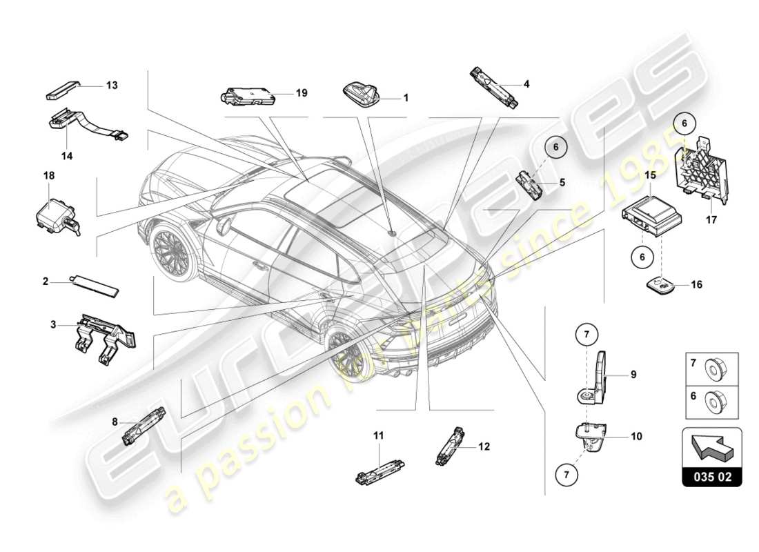 lamborghini urus (2020) aerial-teilediagramm