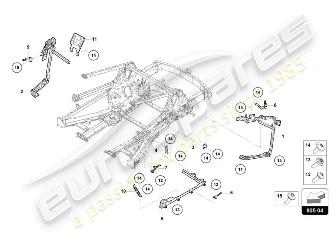 lamborghini revuelto coupe (2024) rahmen hinten teilediagramm