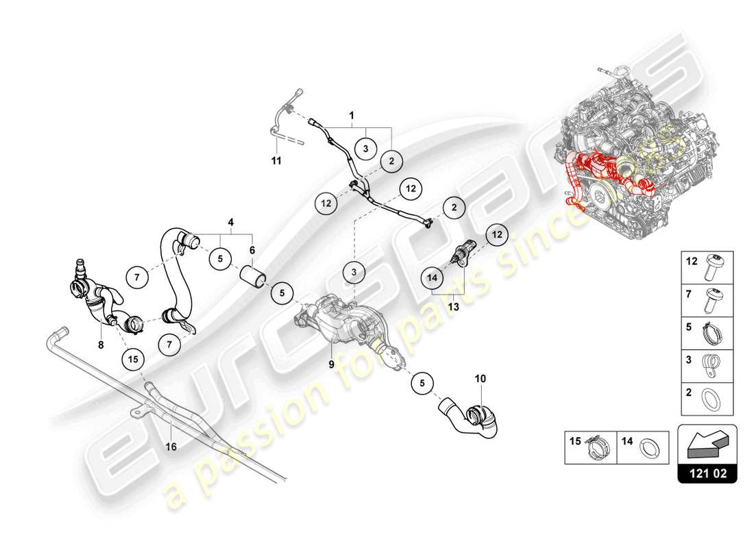 lamborghini urus (2019) kühlmittelleitung - ersatzteildiagramm