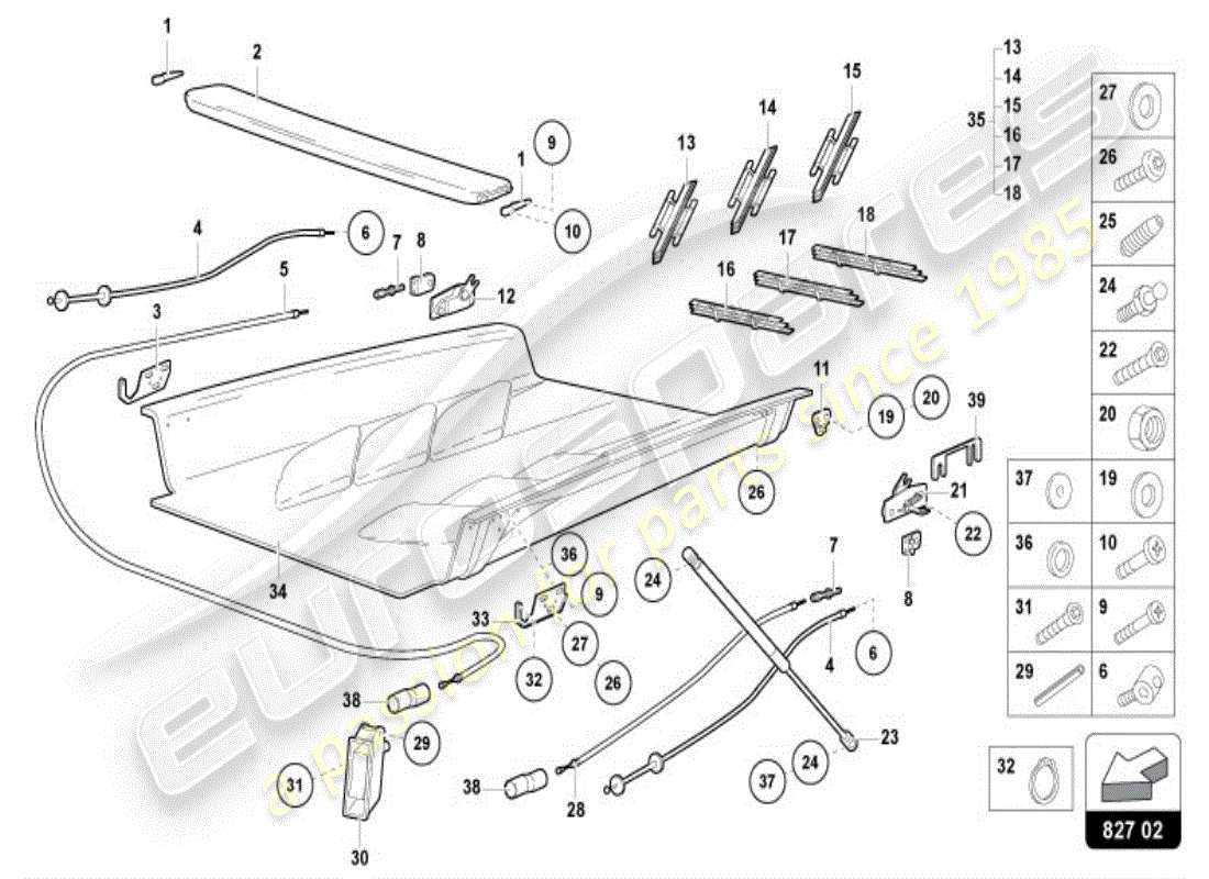 lamborghini diablo vt (1996) motorabdeckung mit inspektionsabdeckung ersatzteildiagramm