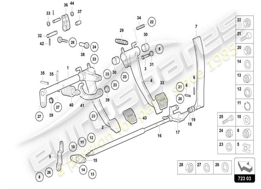 lamborghini diablo vt (1996) brems- und beschleunigungshebelmech. teilediagramm
