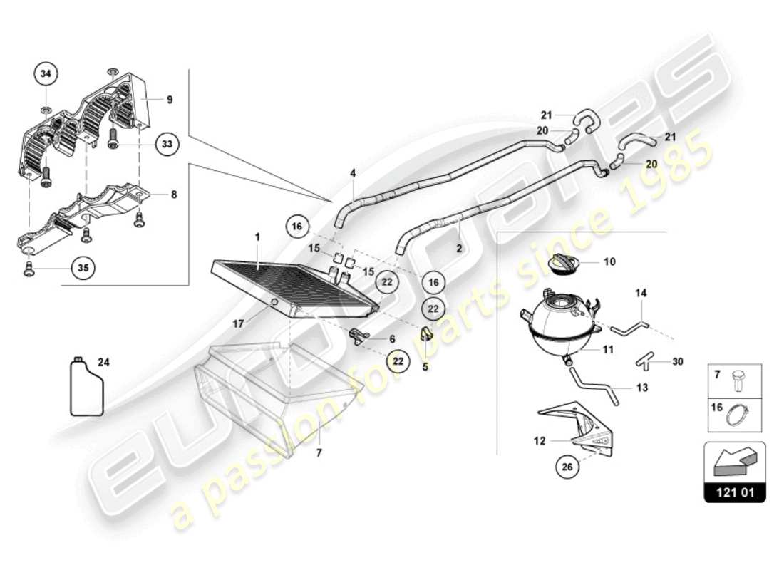 lamborghini 2022 (super trofeo evo 2) teilediagramm des wasserkühlsystems