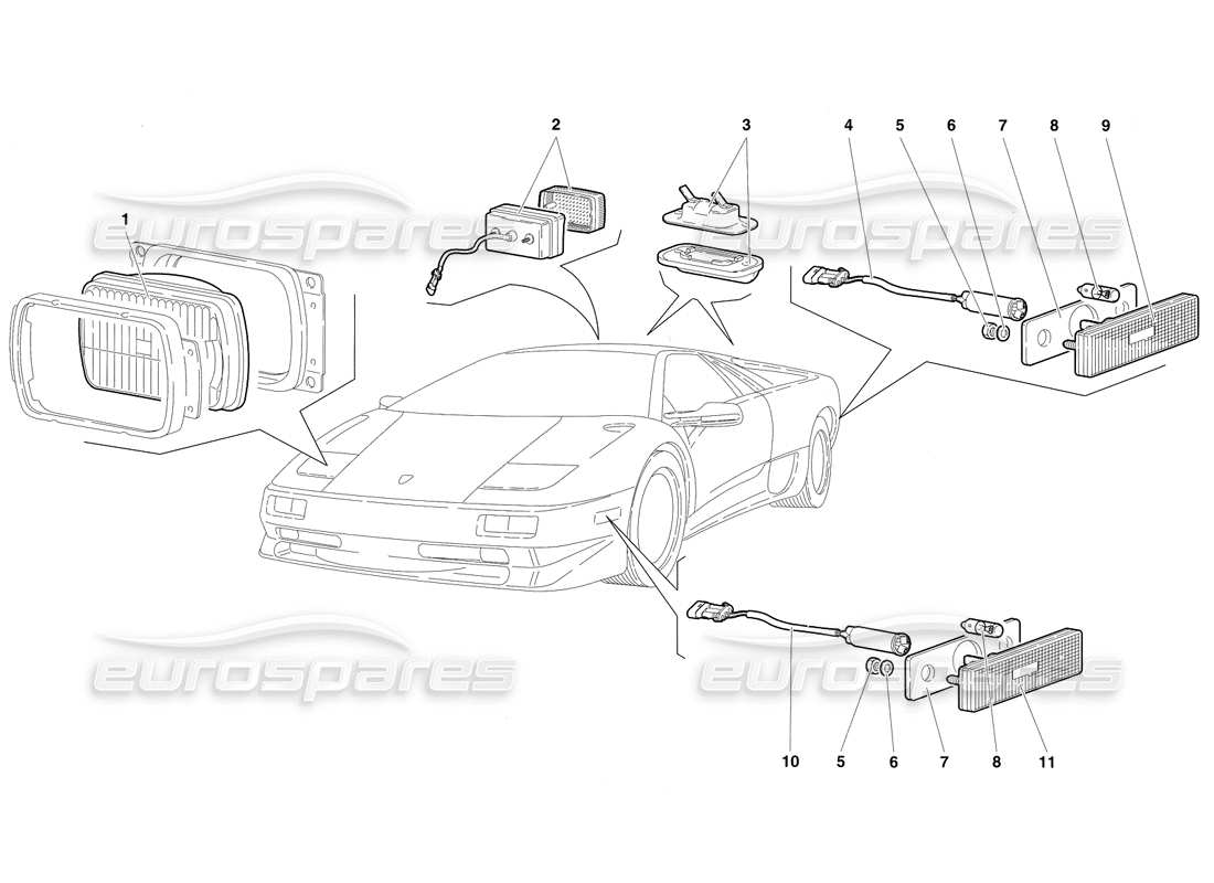 lamborghini diablo sv (1997) lichter (gültig für kanada - märz 1997) teildiagramm