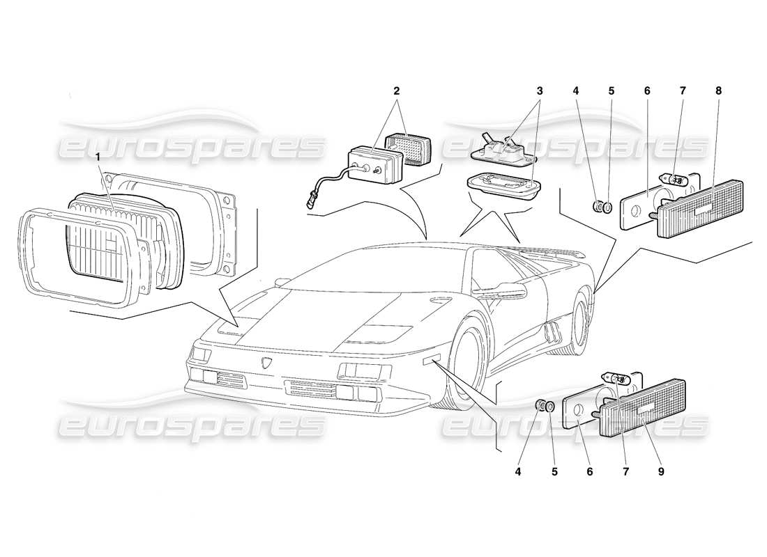 lamborghini diablo se30 (1995) lichter (gültig für kanada - januar 1995) teildiagramm