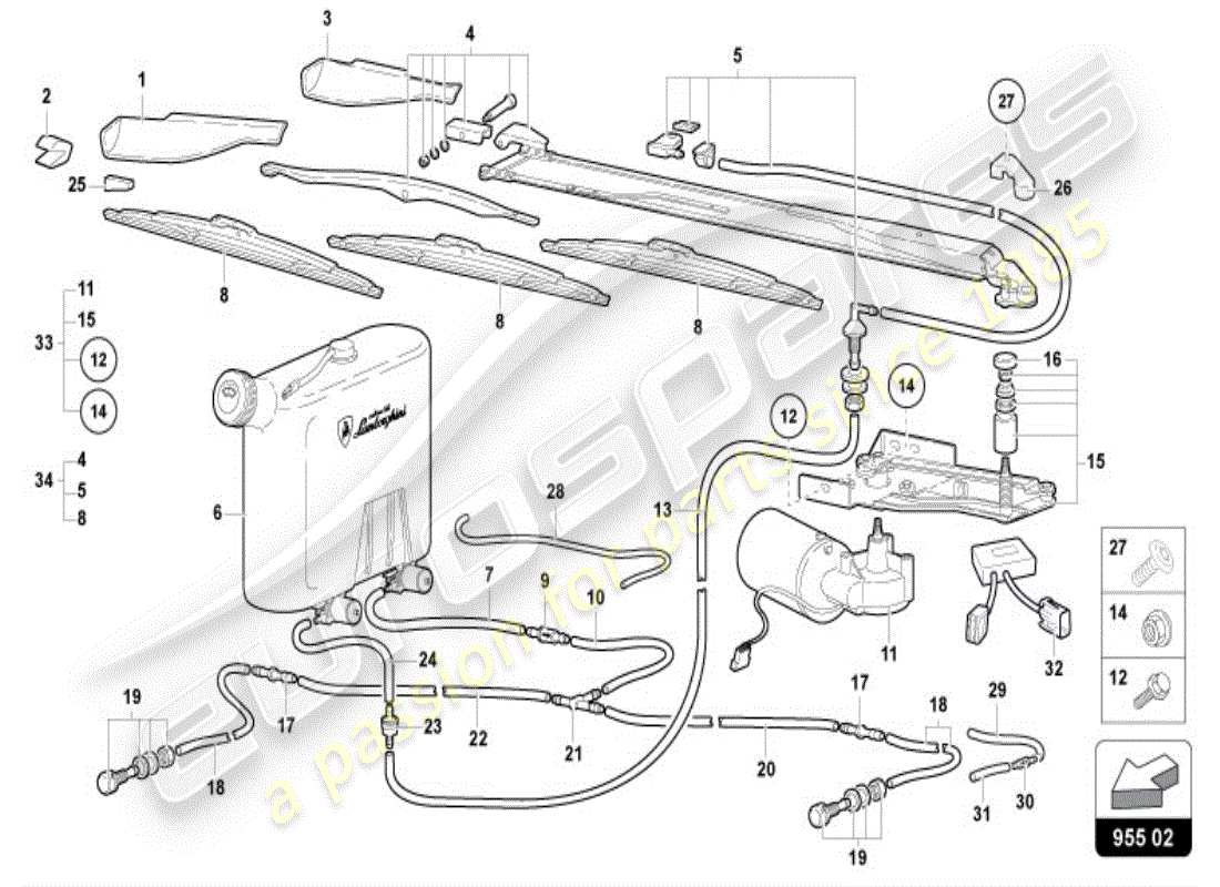 lamborghini diablo vt (1995) scheibenwischer-ersatzteildiagramm
