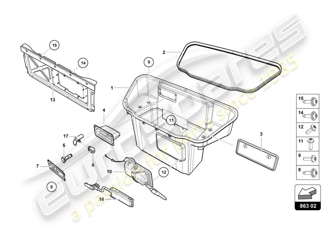 lamborghini evo coupe (2023) gepäckraumverkleidung ersatzteildiagramm