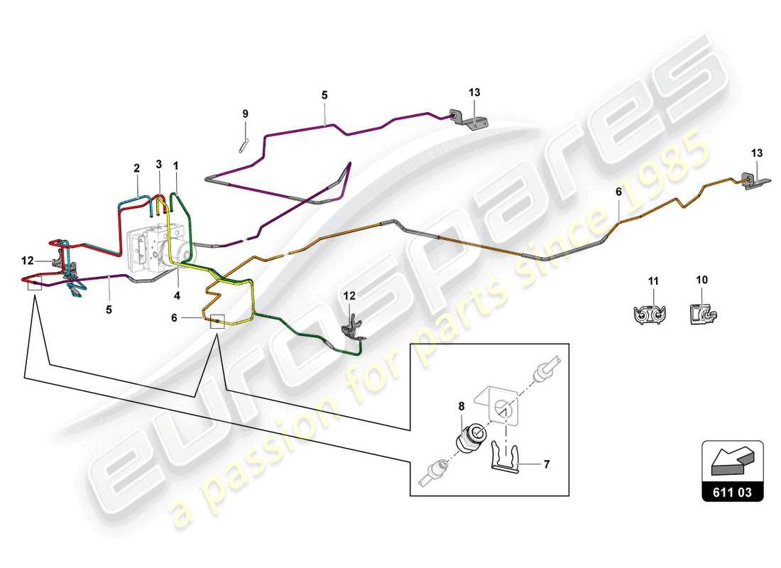 lamborghini countach lpi 800-4 (2022) bremsservo, leitungen und vakuumsystem teilediagramm