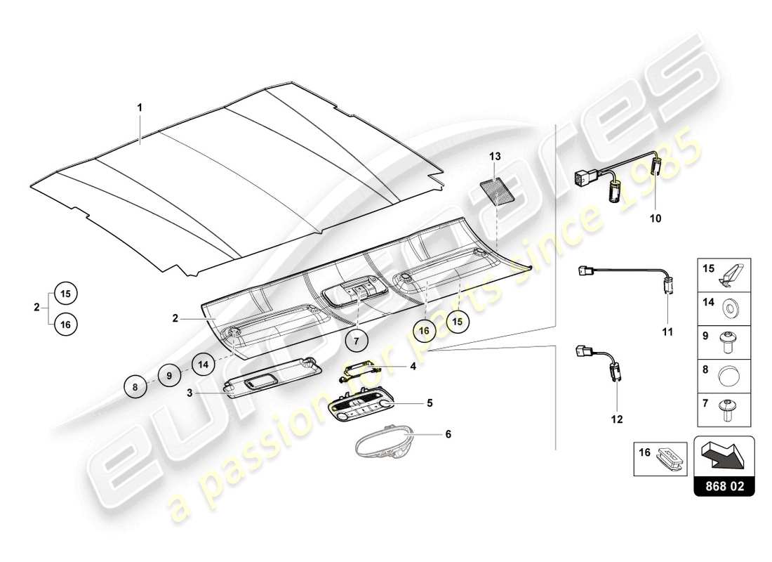 lamborghini evo coupe 2wd (2022) dachverkleidung - teilediagramm