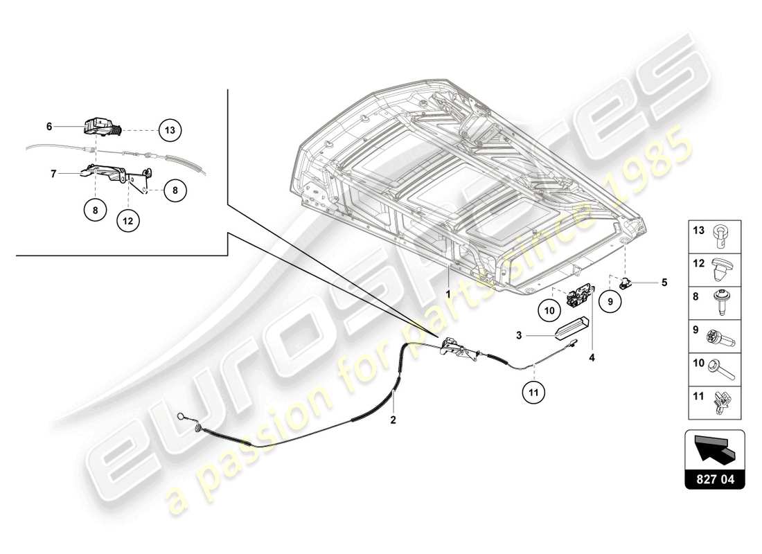 lamborghini evo coupe (2023) entriegelungshebel - ersatzteildiagramm