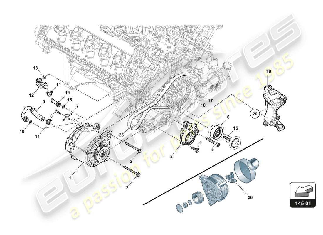 lamborghini super trofeo evo (2018) verteilung - lichtmaschine ersatzteildiagramm