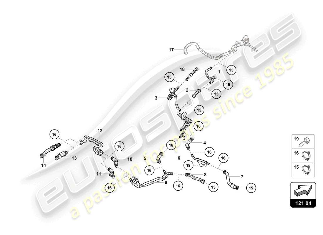 lamborghini sto (2023) kühlmittelschläuche und -rohre ersatzteildiagramm