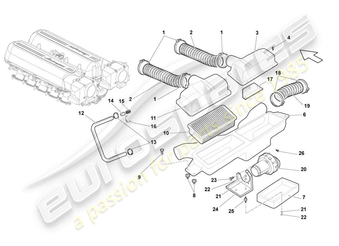 lamborghini gallardo coupe (2008) luftfilter teilediagramm