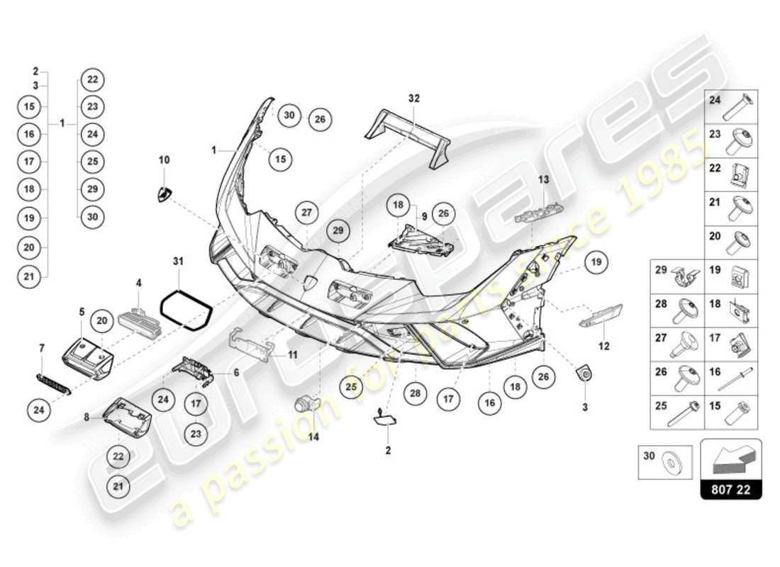 lamborghini sterrato (2024) stoßstange vorne, ersatzteildiagramm
