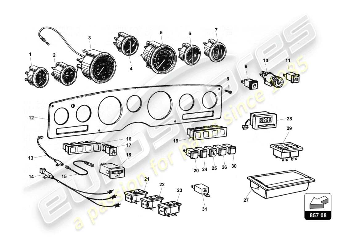 lamborghini countach 25th anniversary (1989) instrumentenkombination ersatzteildiagramm