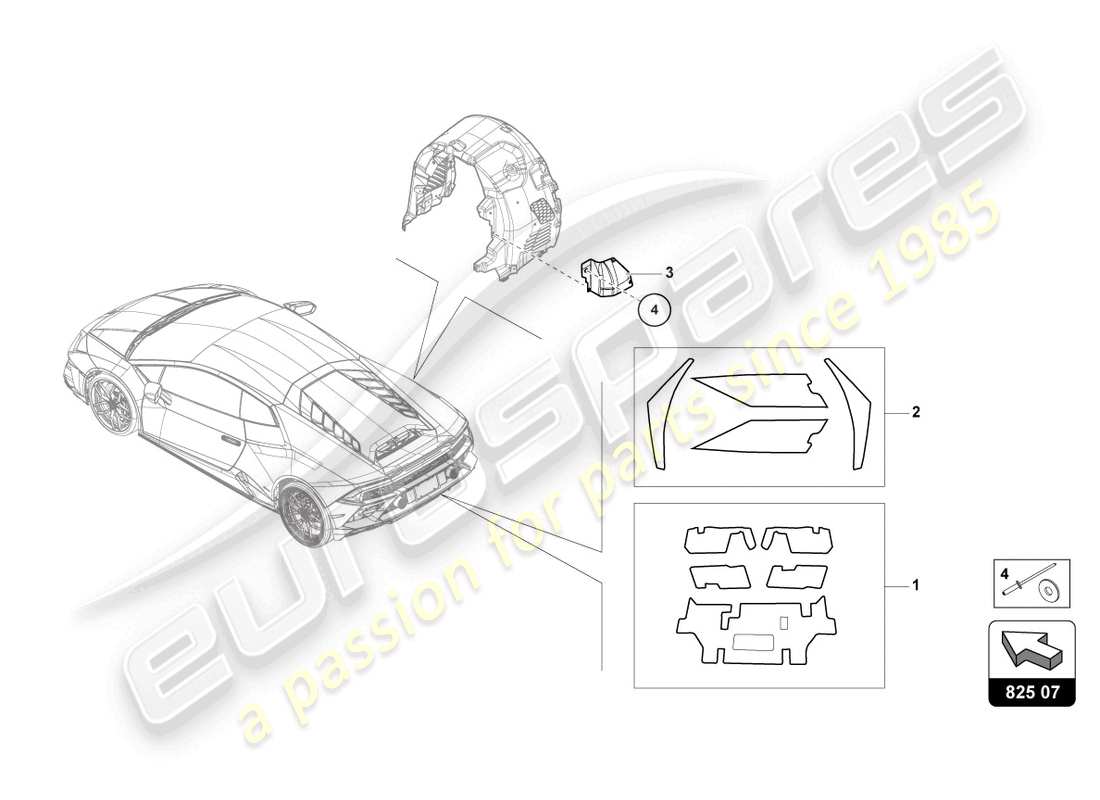 lamborghini evo spyder (2023) wärmeisolierung (selbstklebend) teilediagramm