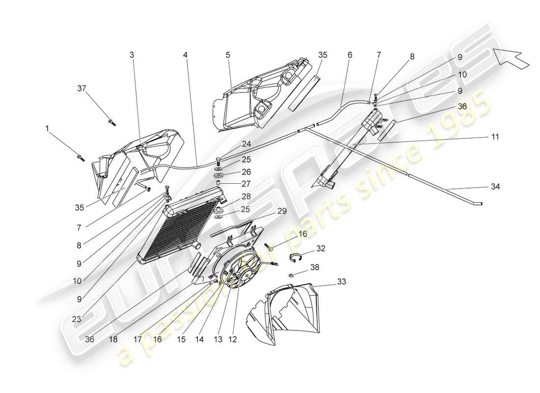 lamborghini gallardo coupe (2006) kühler für kühlmittel teilediagramm