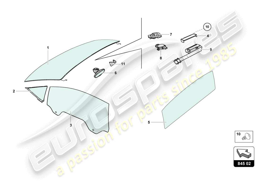 lamborghini evo spyder (2023) fenstergläser ersatzteildiagramm