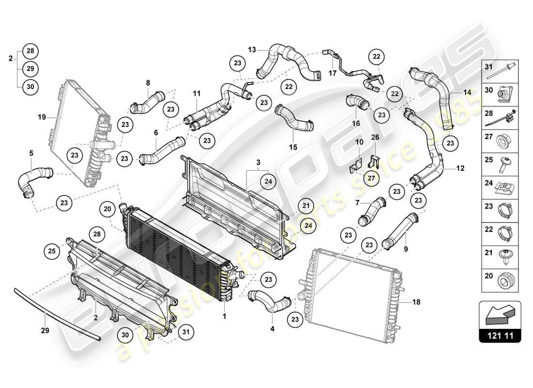 lamborghini sto (2022) kühler für kühlmittel teilediagramm