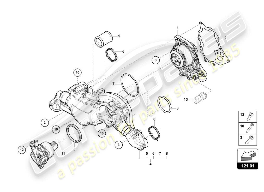 lamborghini urus (2019) kühlmittelumwälzpumpe ersatzteildiagramm