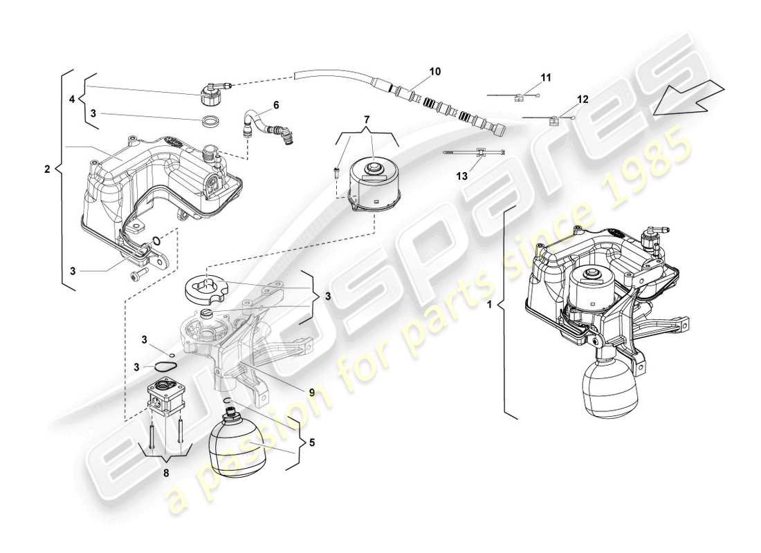 lamborghini lp570-4 sl (2014) hydrauliksystem und flüssigkeitsbehälter mit anschlussstücken ersatzteildiagramm
