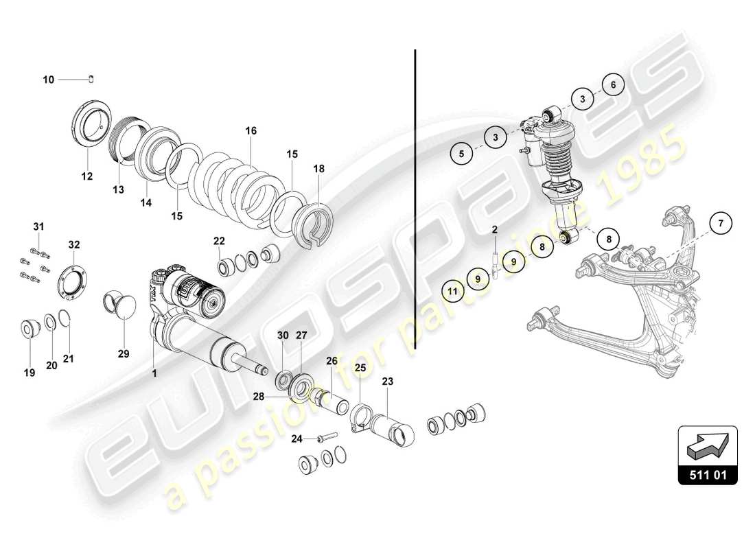 lamborghini super trofeo evo (2018) hinterradaufhängung teilediagramm