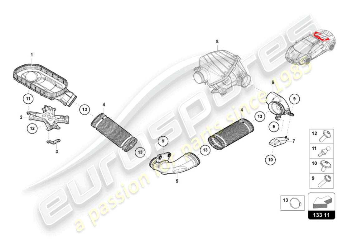 lamborghini sterrato (2024) luftfiltergehäuse teilediagramm