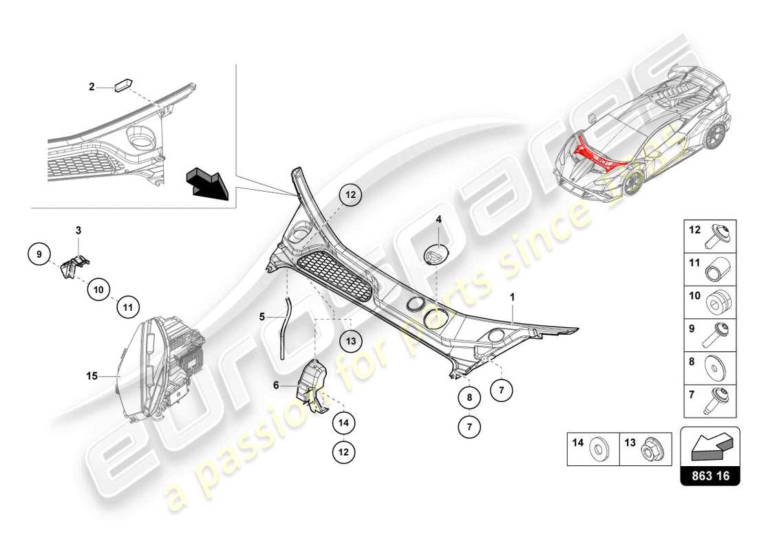 lamborghini sto (2021) vordere endabdeckung ersatzteildiagramm