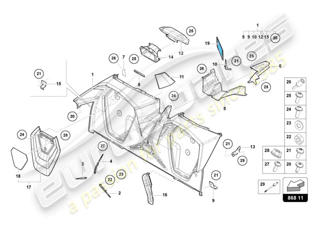 lamborghini sian roadster (2021) heckverkleidung teilediagramm