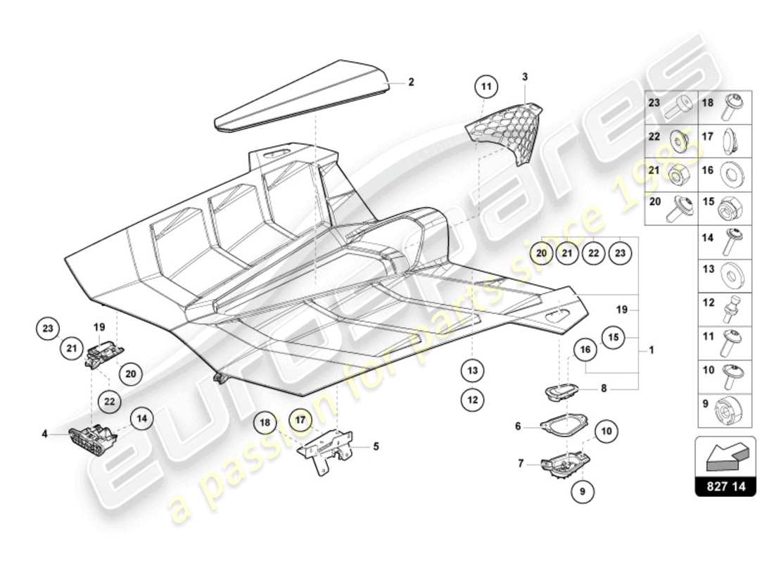 lamborghini 2022 (lp770-4 svj coupe) motorabdeckung mit inspektionsabdeckung ersatzteildiagramm