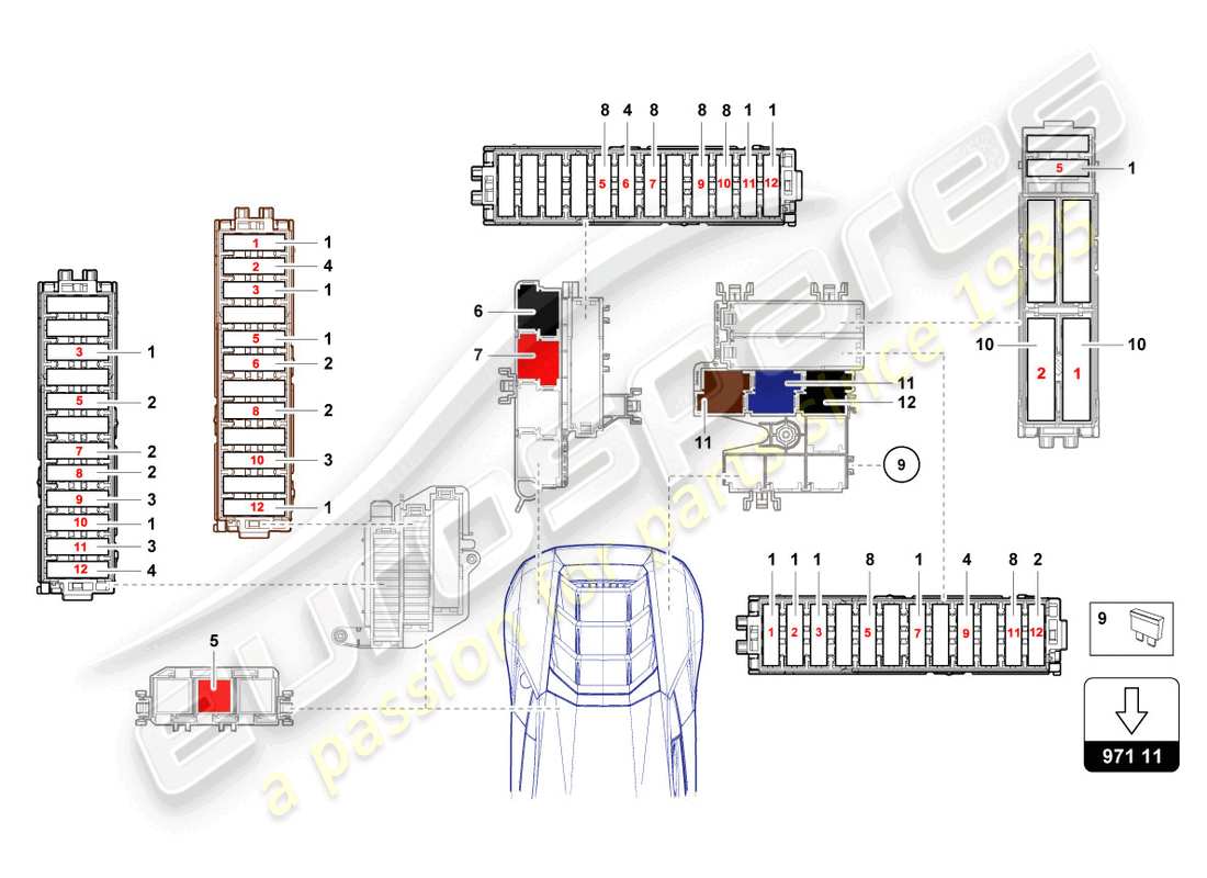 lamborghini evo spyder (2024) sicherungen ersatzteildiagramm