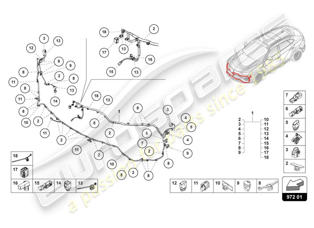 lamborghini urus (2019) kabelsatz für stosstange vorne ersatzteildiagramm