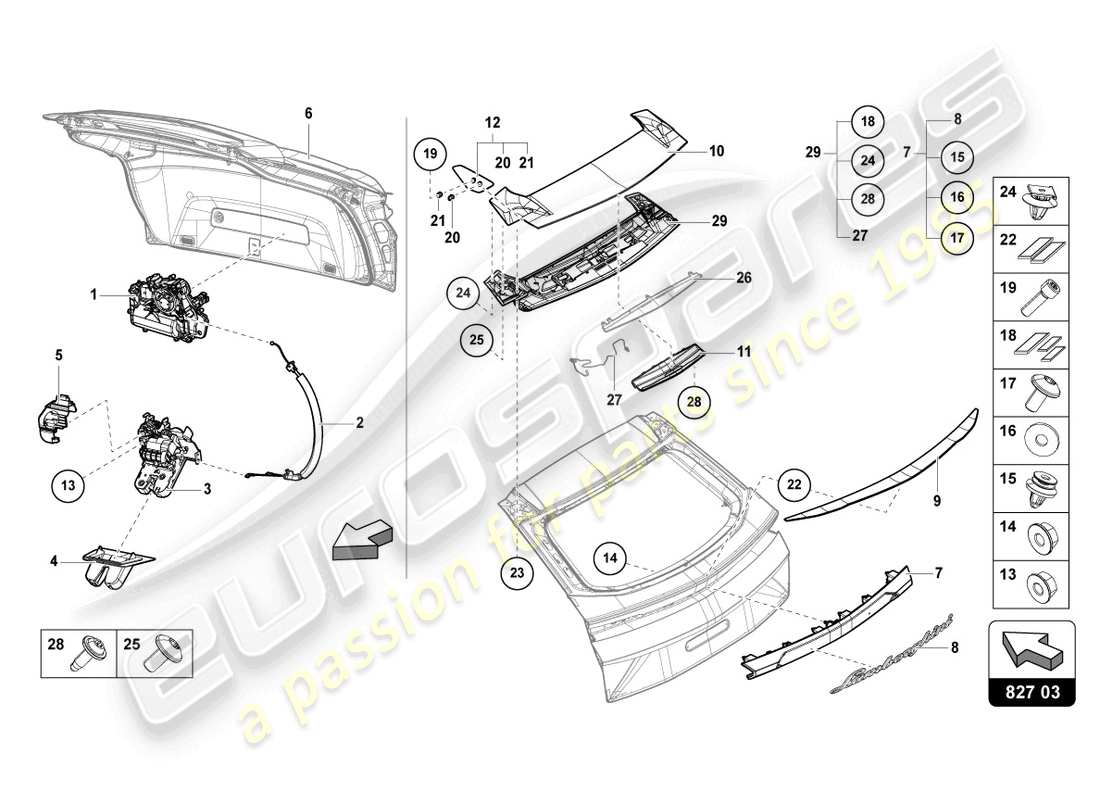 lamborghini urus performante (2023) spoiler für heckklappe hinten ersatzteildiagramm