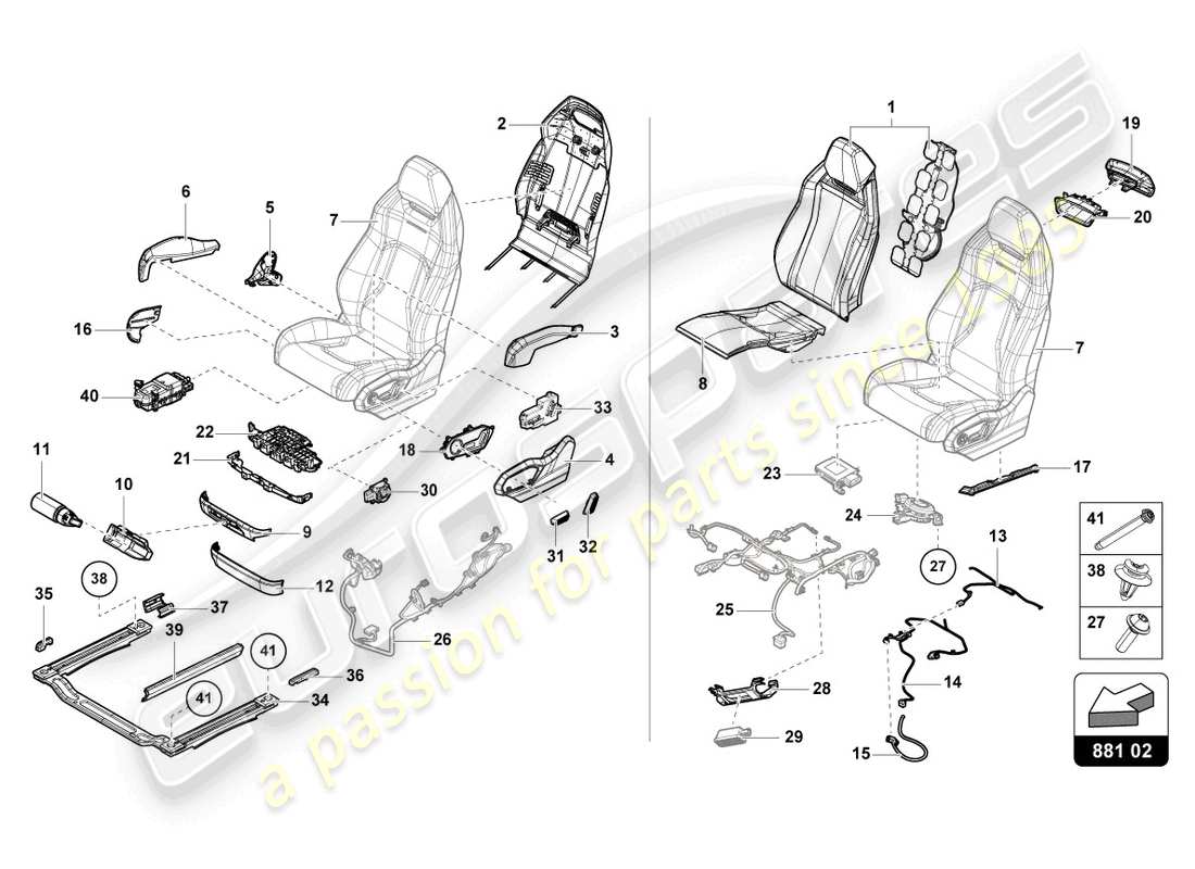 lamborghini urus (2019) sitz, geteilt vorne ersatzteildiagramm