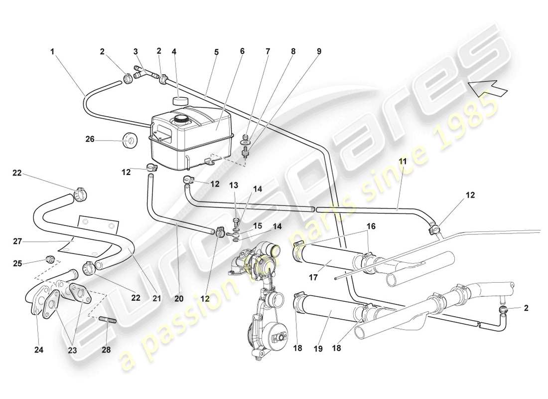 lamborghini lp640 roadster (2010) kühlmittelkühlsystem teilediagramm