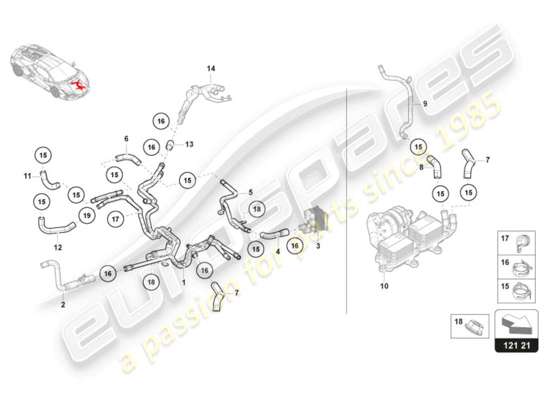 lamborghini revuelto coupe (2024) kühlmittelkühlsystem - hochspannungskühlung teilediagramm