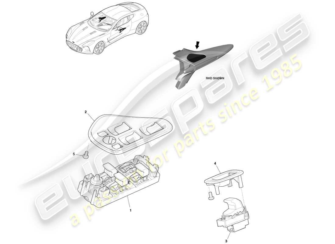 aston martin one-77 (2011) teilediagramm des fenster-/spiegelverriegelungs-controllers
