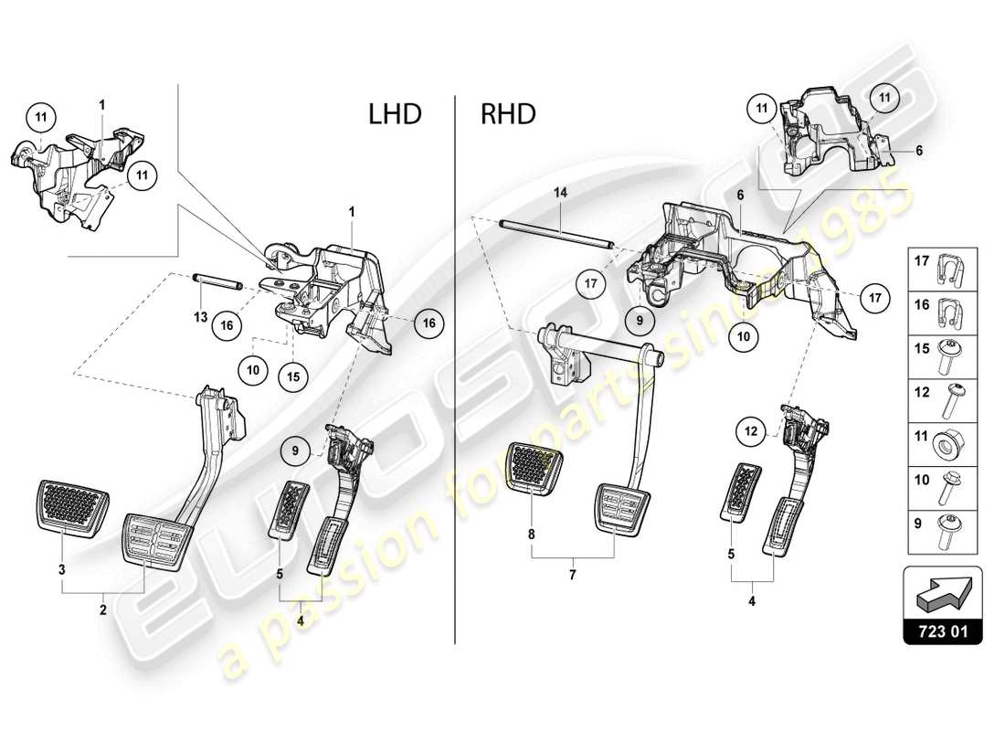 lamborghini urus (2019) brems- und beschleunigungshebelmech. teilediagramm