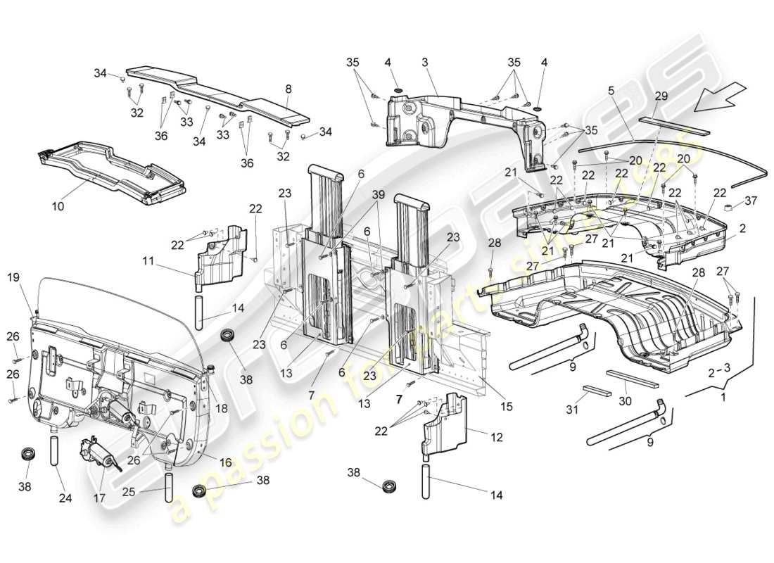 lamborghini gallardo spyder (2007) überrollschutzsystem teilediagramm