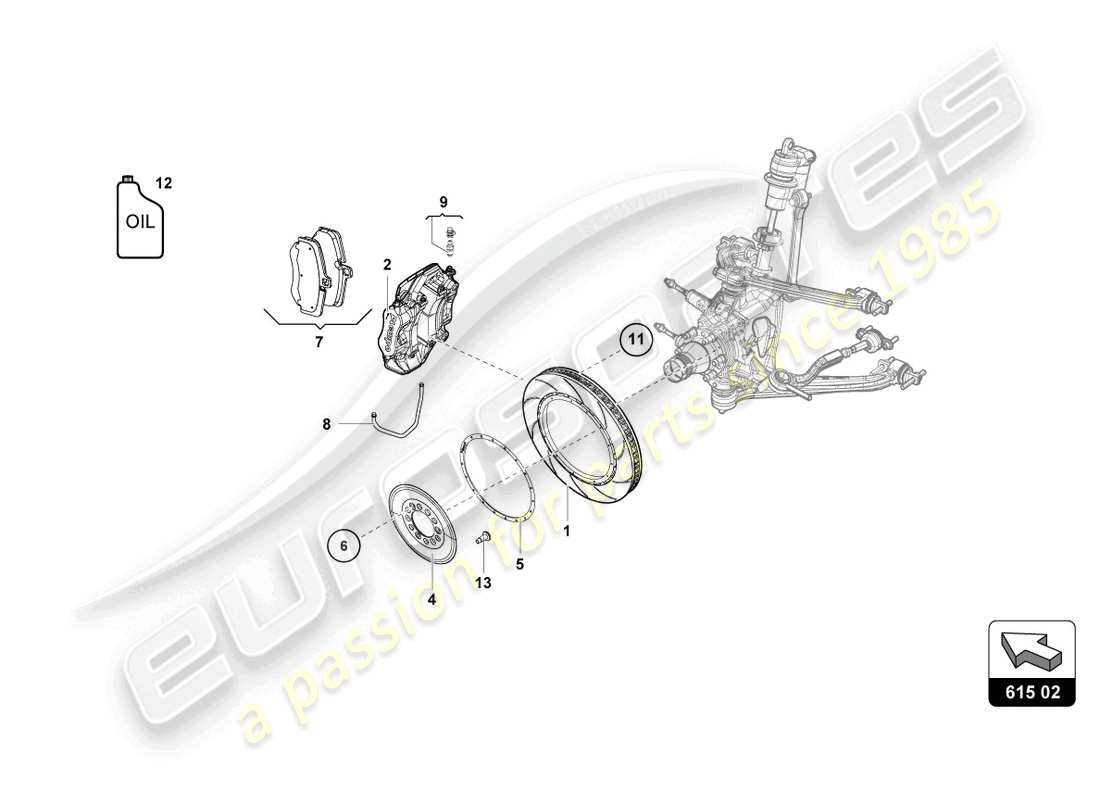 lamborghini super trofeo evo (2018) hintere bremsscheiben ersatzteildiagramm