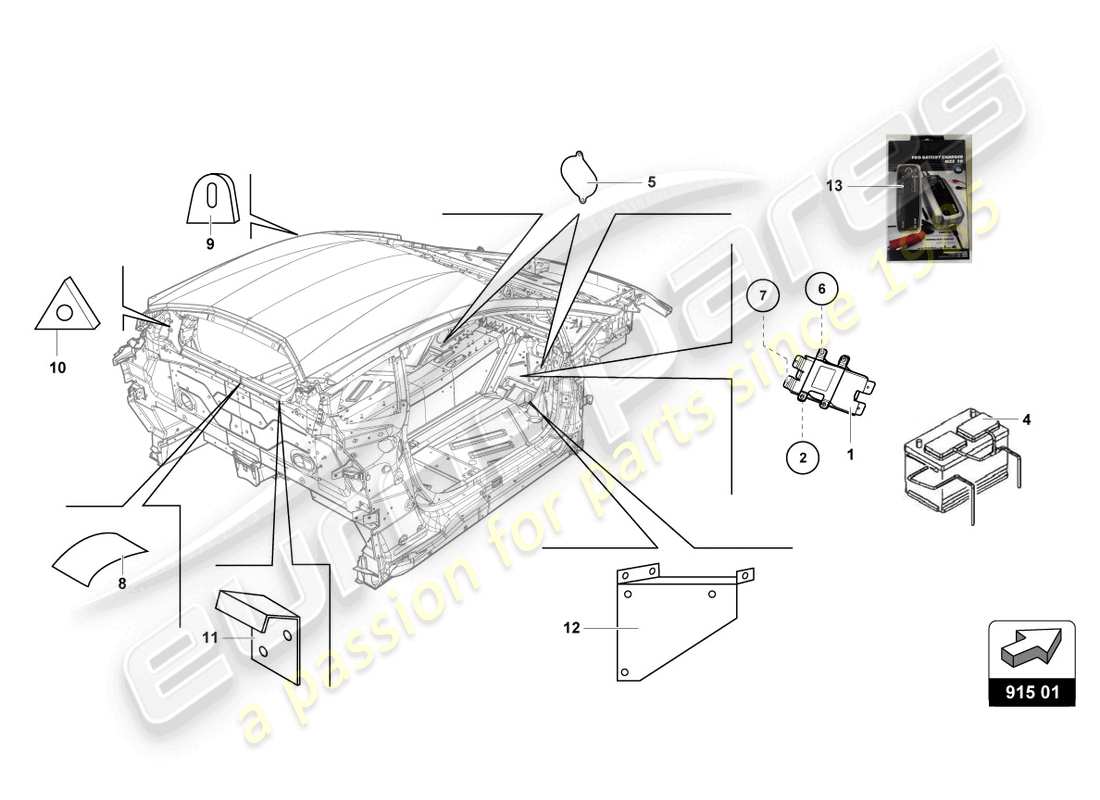 lamborghini super trofeo (2015) batterie - batteriemontage ersatzteildiagramm