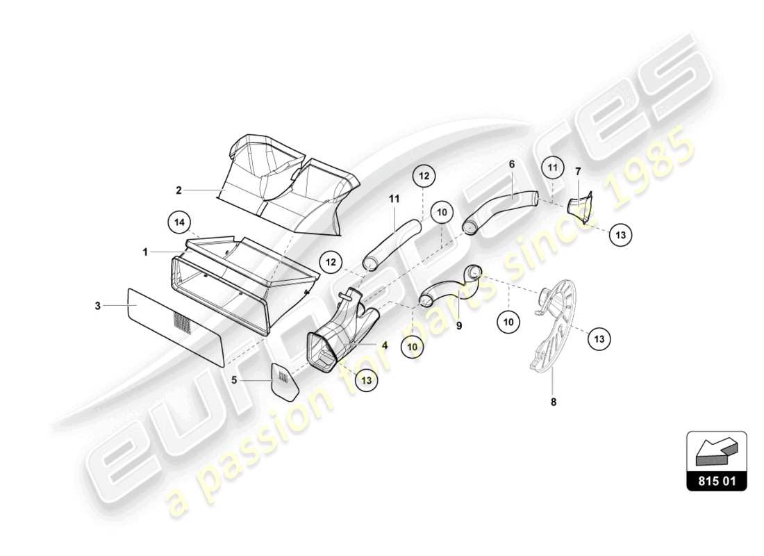 lamborghini super trofeo (2015) vordere bremsscheibe und bremssattelkühlung teilediagramm