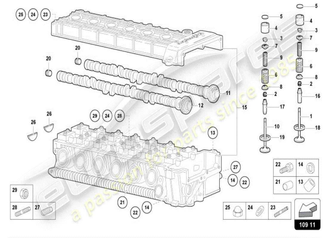 lamborghini diablo vt (1999) linker nockenwellenkopf, ersatzteildiagramm