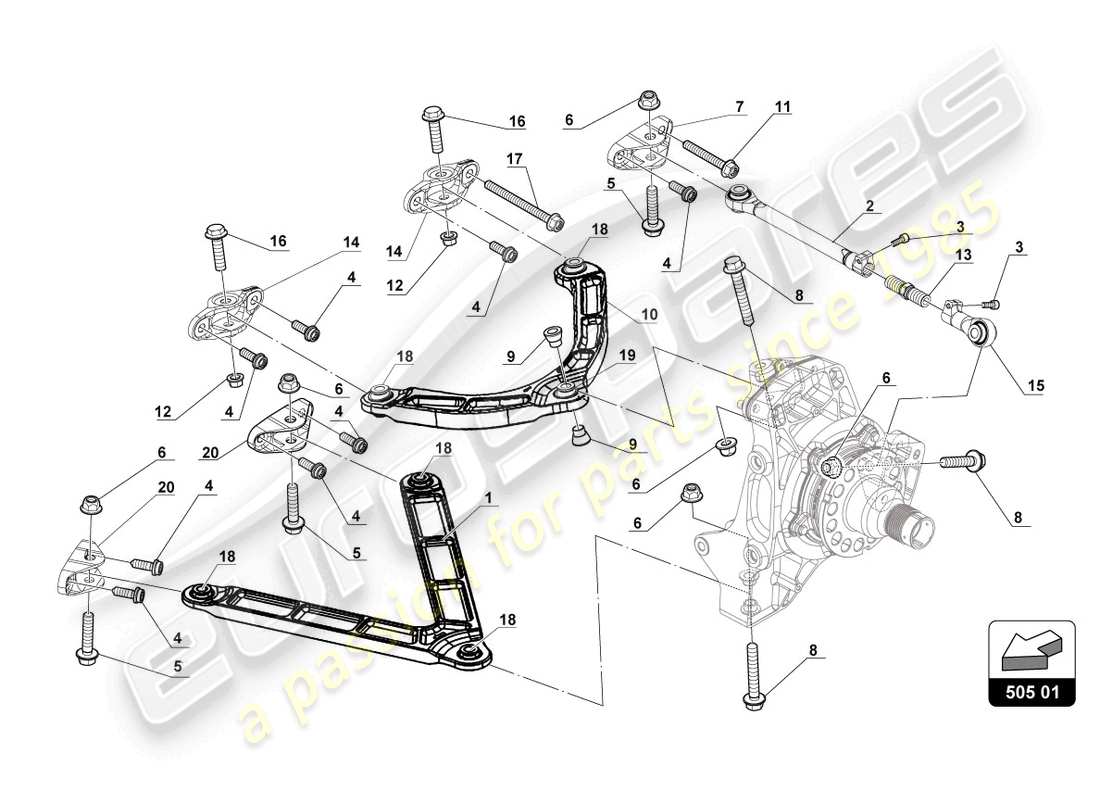 lamborghini gt3 evo (2018) teilediagramm der hinteren querlenker