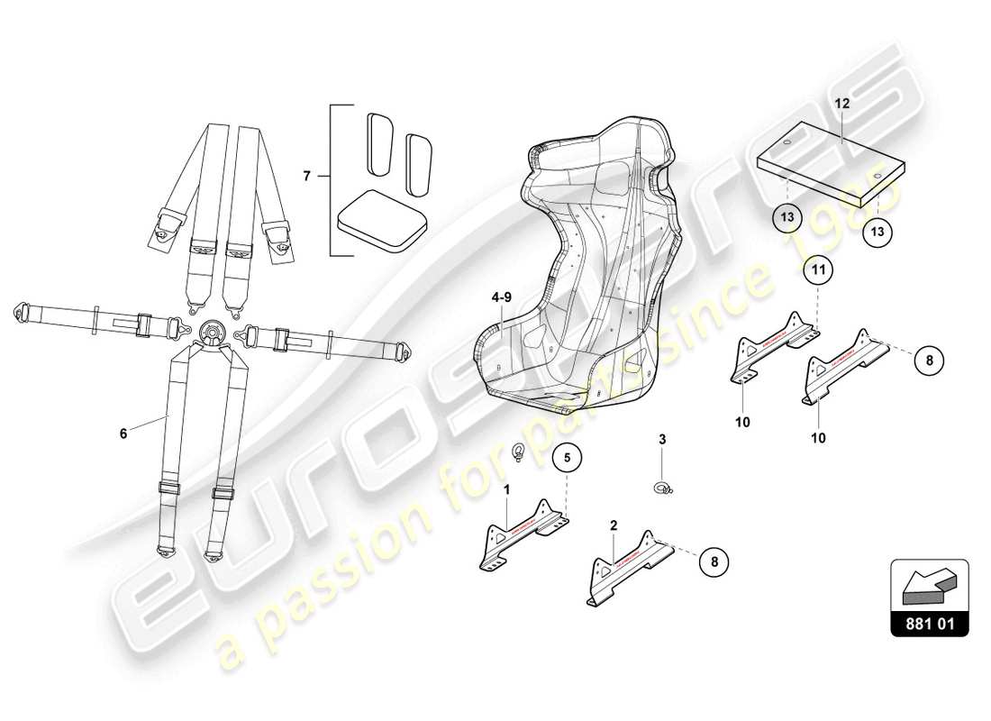 lamborghini super trofeo evo 2 (2022) sitzteilediagramm