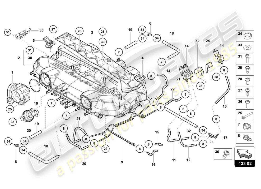 lamborghini 2022 (ultimae roadster) ansaugkrümmer - teilediagramm