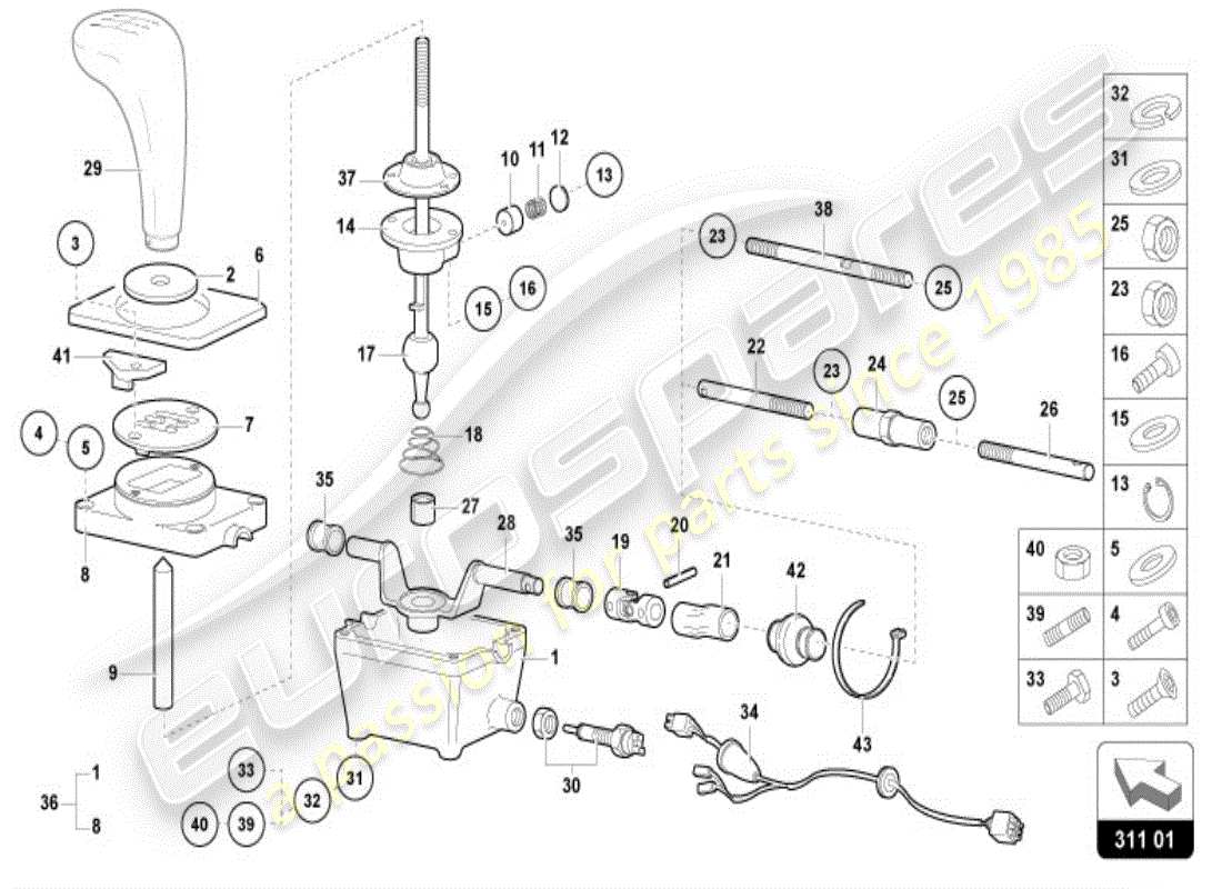 lamborghini diablo vt (1999) getriebe-steuerturm - teilediagramm