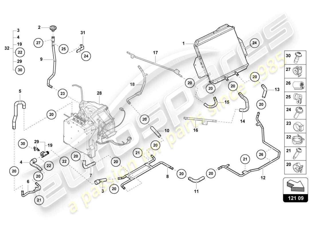 lamborghini sian roadster (2021) teilediagramm des kühlsystems