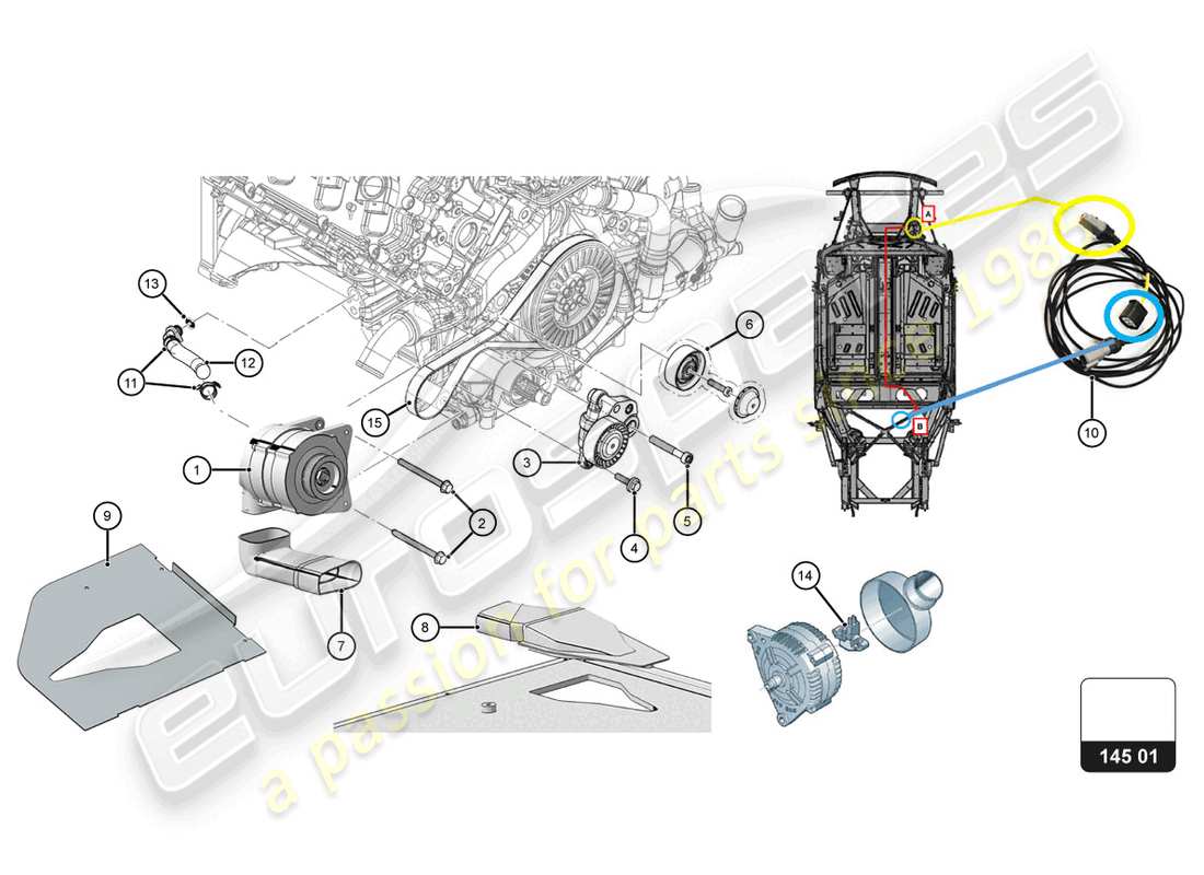 lamborghini super trofeo evo (2018) verteilung - lichtmaschine ersatzteildiagramm