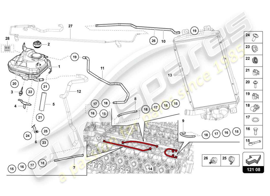 lamborghini sian roadster (2021) flüssigkeitstank mit kühlmittelstandsanzeige ersatzteildiagramm