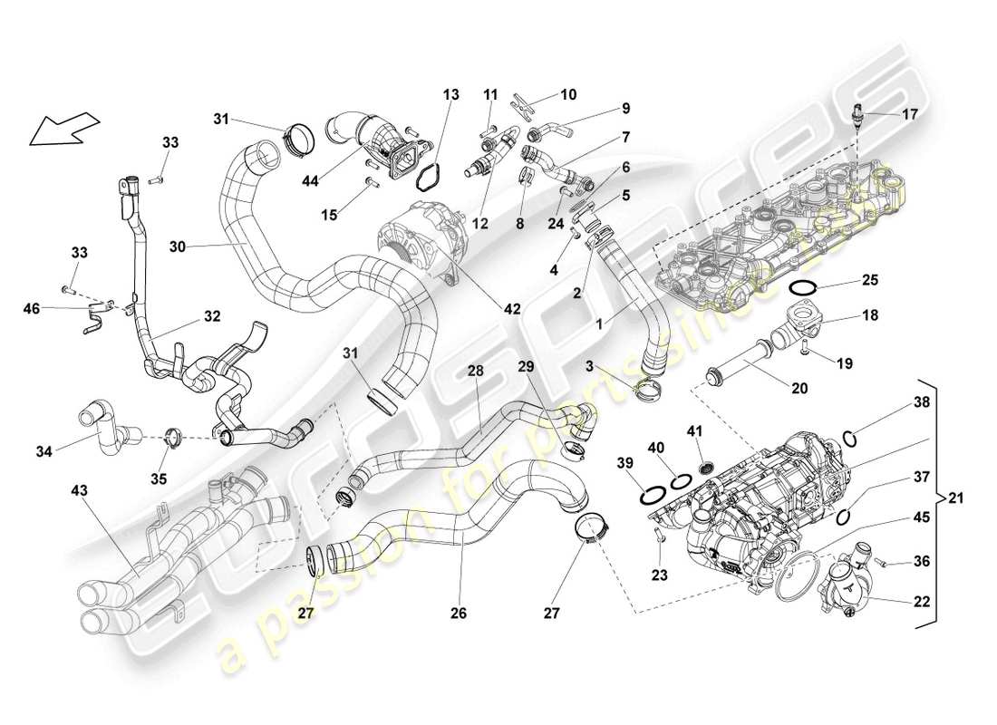lamborghini lp550-2 spyder (2012) kühlmittelreglergehäuse mit thermostat, ersatzteildiagramm